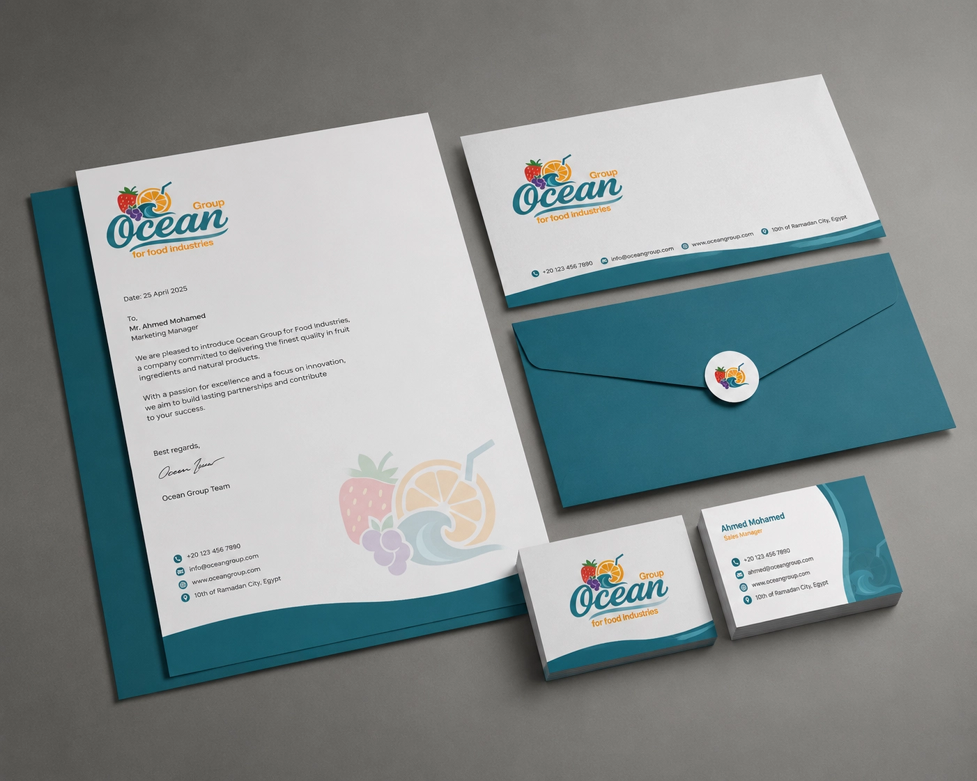 مطبوعات Ocean Group — كروت شخصية وورق مراسلات